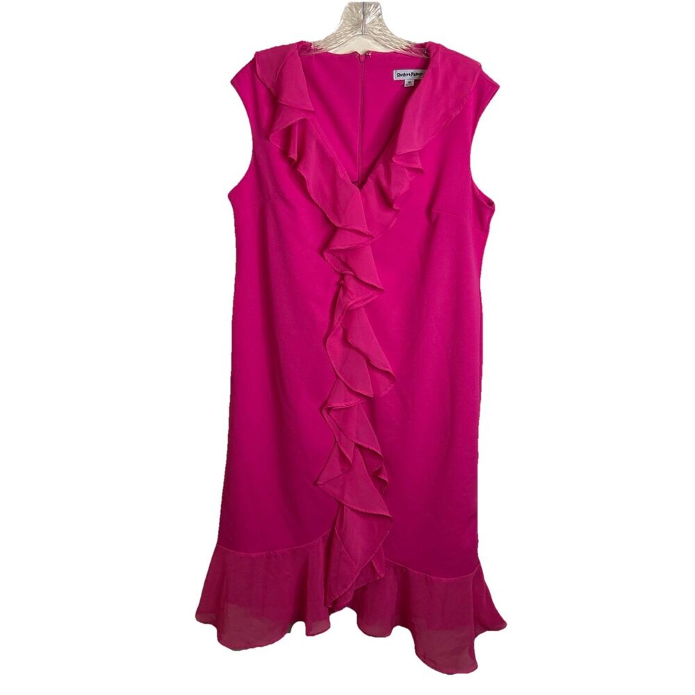 Shelby Palmer Dress 16 Sleeveless Pink Neon Fitted Ruffle Stretch
